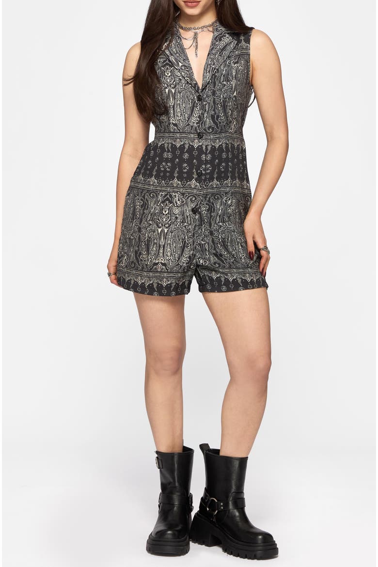 Zelira Paisley Print Playsuit, Alternate, color, Black