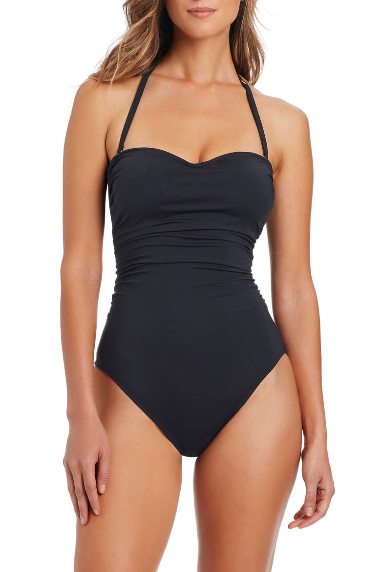 Shirred Underwire One-Piece Swimsuit, Main, color, BLACK