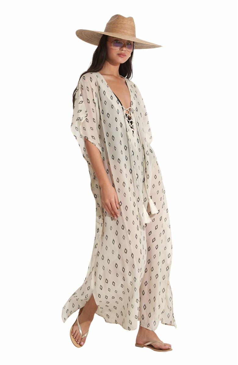 Gottex Beach Life MAYA LACE UP MAXI SWIM COVER UP KAFTAN, Alternate, color, 