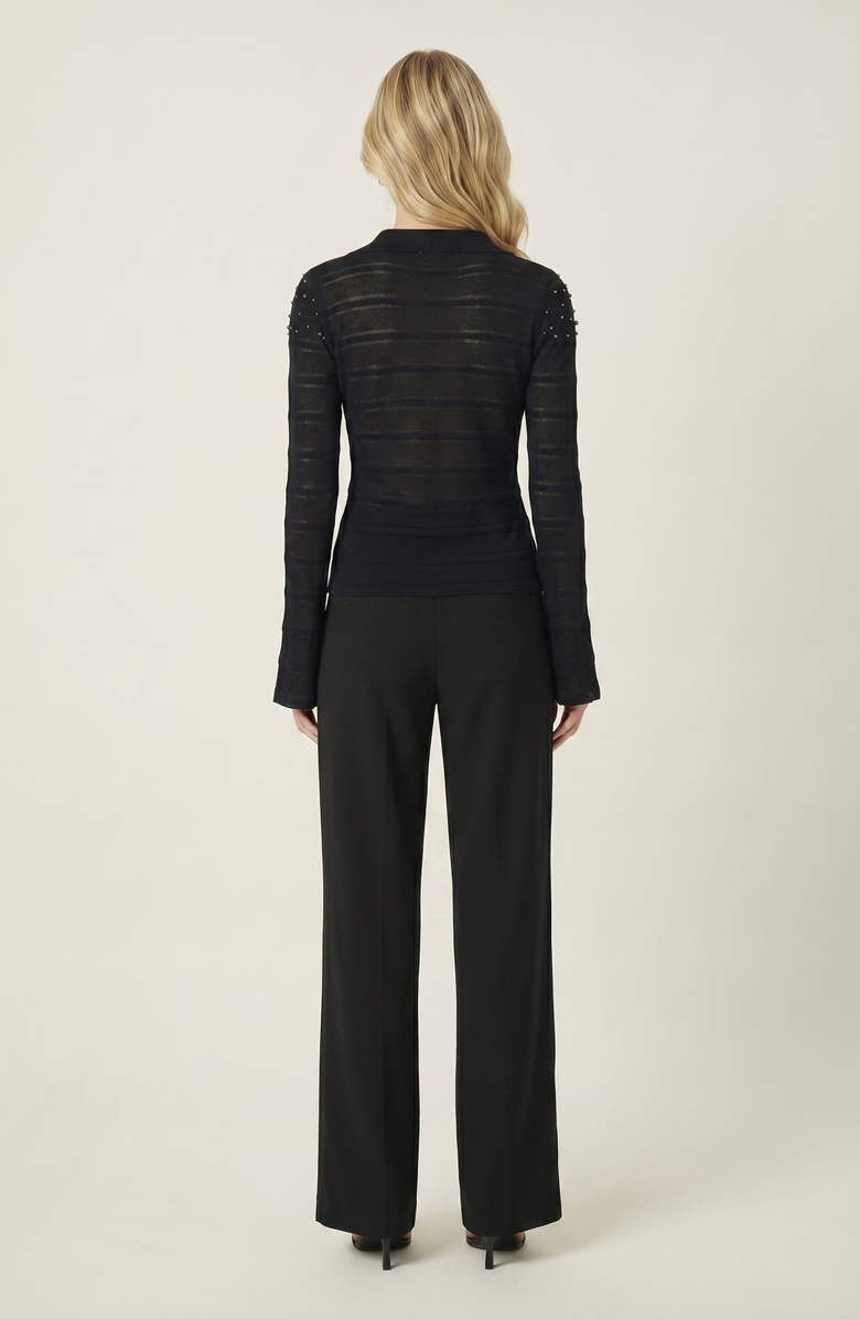 Modenaire Embellished Knit Cardigan with V Neck Silhouette, Alternate, color, Black