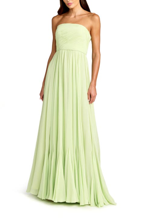 Strapless Chiffon Gown With Braided Belt