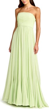 Mac Duggal Strapless Chiffon Gown With Braided Belt