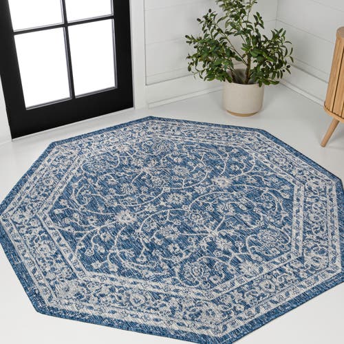 Jonathan Y Palazzo Vine And Border Textured Weave Octagon Indoor/outdoor Area Rug In Blue