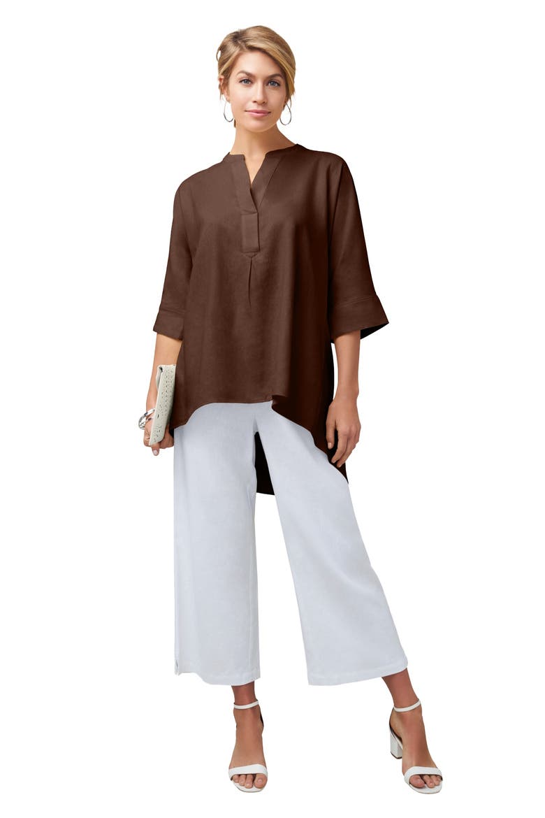 Hi Low Linen Tunic, Main, color, RICH BROWN