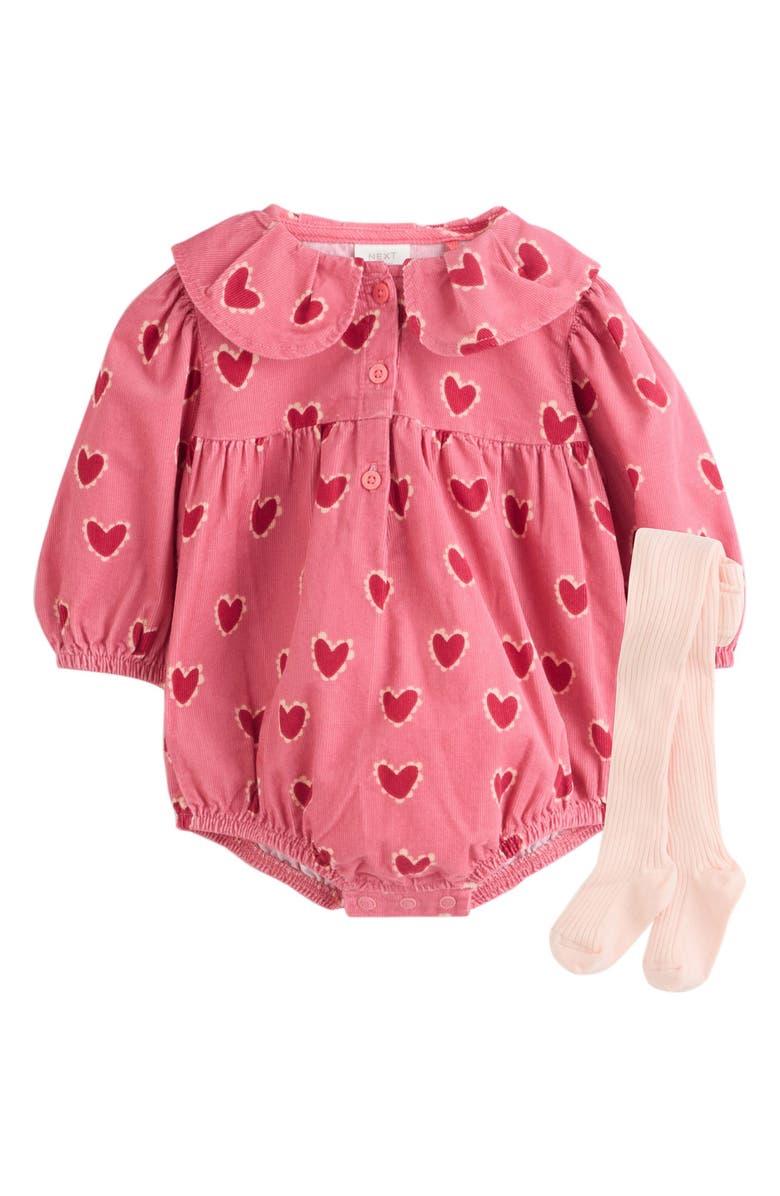 NEXT Heart Print Corduroy Bodysuit & Tights Set, Main, color, Red