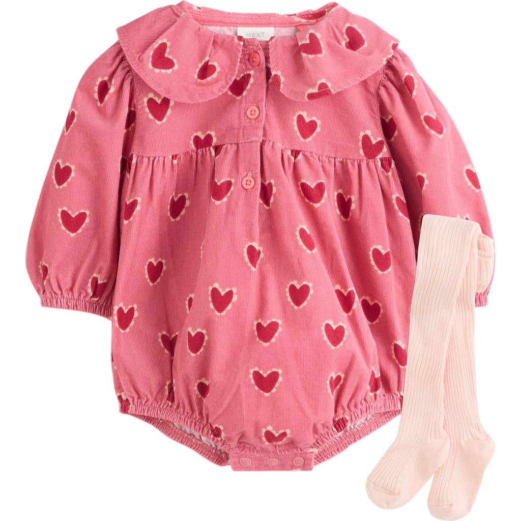 Next Babies' Heart Print Corduroy Bodysuit & Tights Set In Red