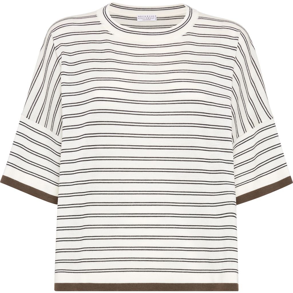 Brunello Cucinelli Striped Motif Wool And Cashmere Sweater In Panama