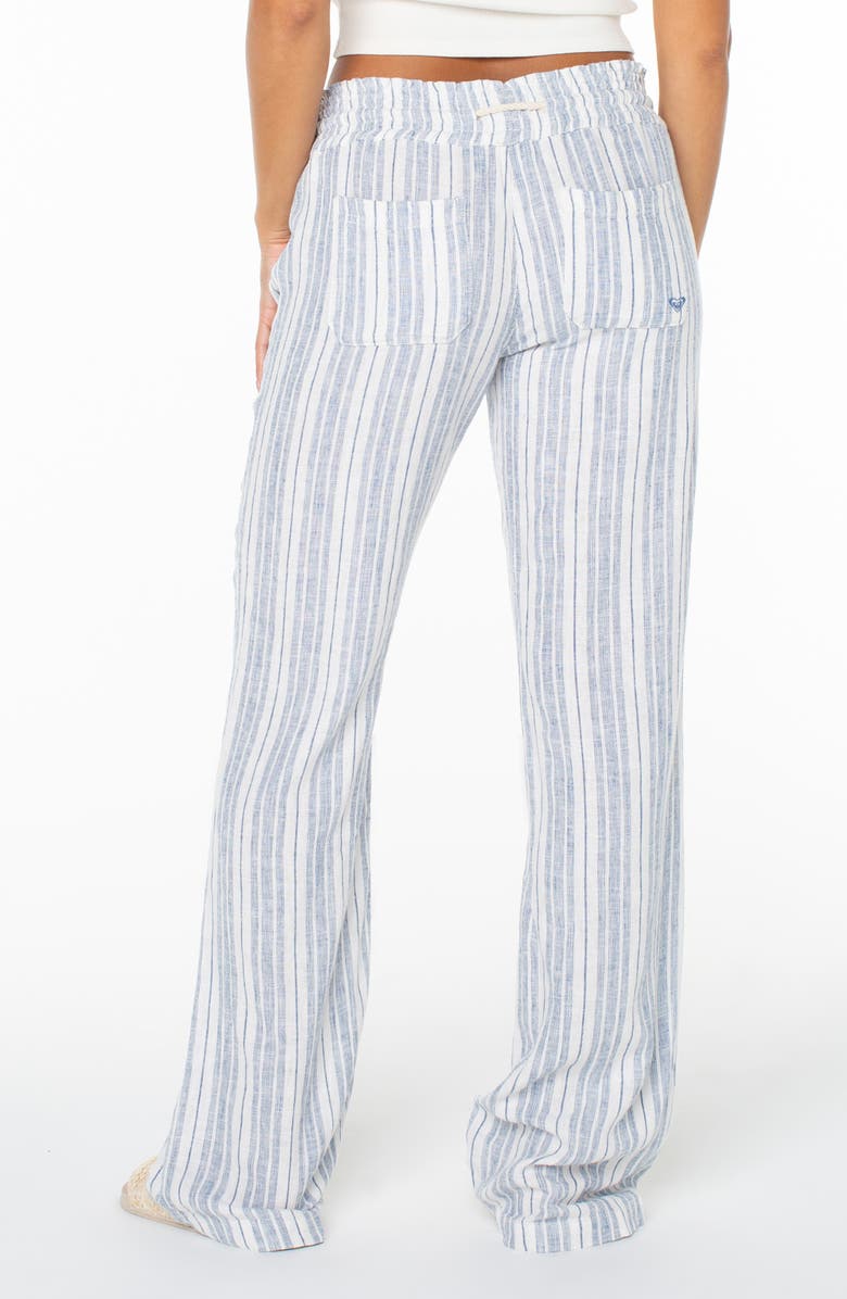 Roxy Oceanside Stripe Linen BLend Pants, Alternate, color, Blue Horizon