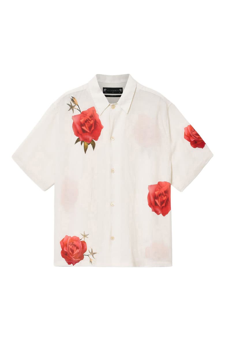 Fazed Floral Button-Up Camp Shirt, Alternate, color, ECRU