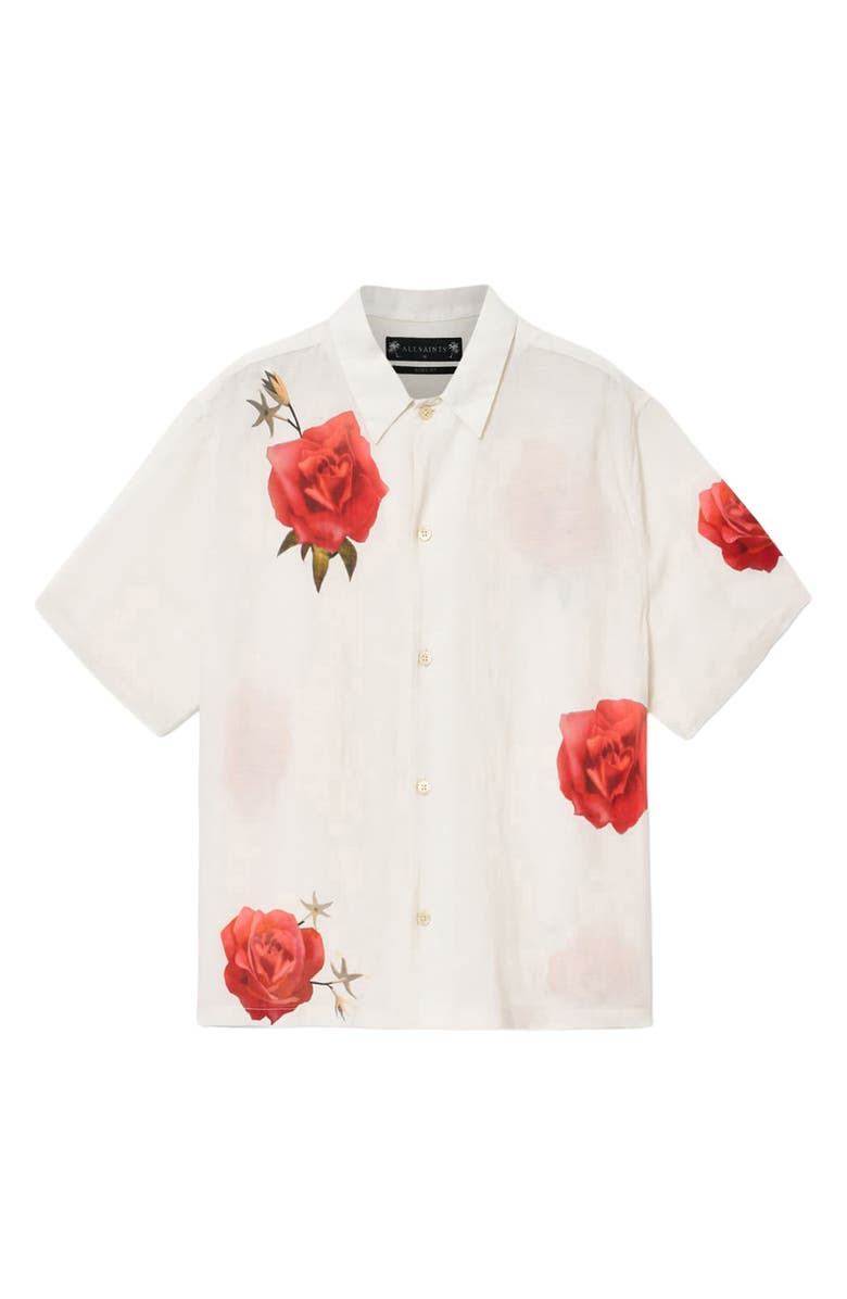 AllSaints Fazed Floral Button-Up Camp Shirt, Alternate, color, Ecru