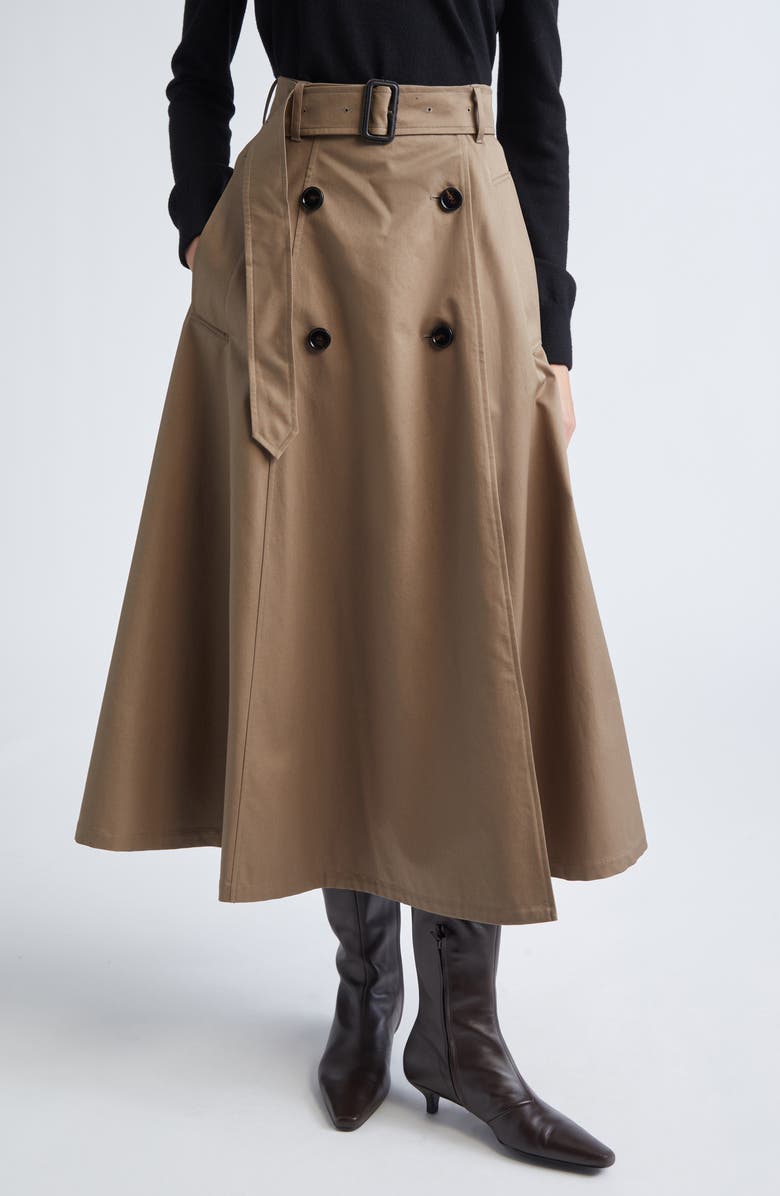 Burberry Brenda Cotton Gabardine Trench Skirt, Main, color, Clay Brown
