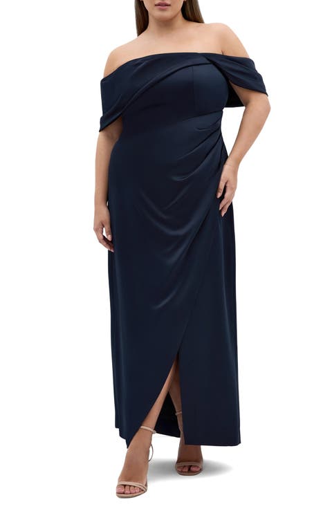 Paloma Off the Shoulder Satin Maxi Dress (Plus)