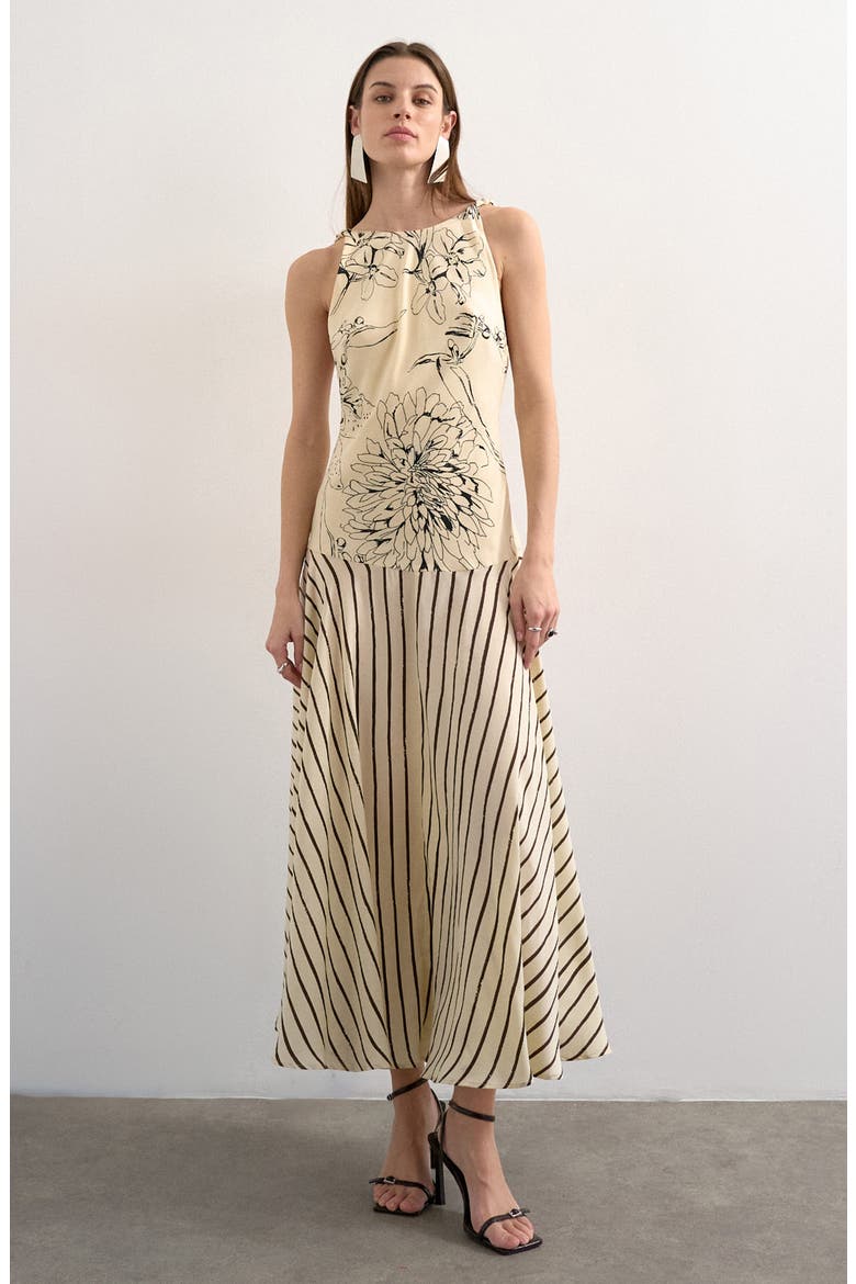 Beaded Strap Mixed Print Maxi Dress, Main, color, IVORY
