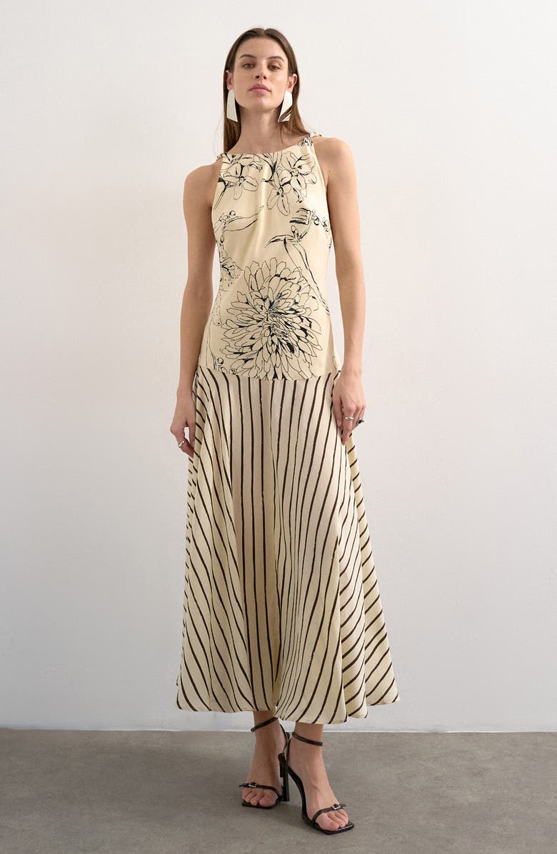 Topshop Beaded Strap Mixed Print Maxi Dress, Main, color, Ivory
