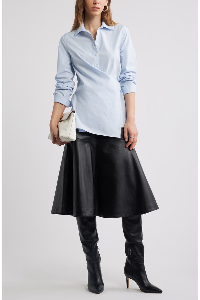 Long Sleeve Wrap Button-Up Shirt, Alternate, color, BLUE DUSK