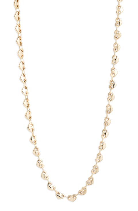 14K Gold Small Puffed Mariner Heart Link Chain Necklace