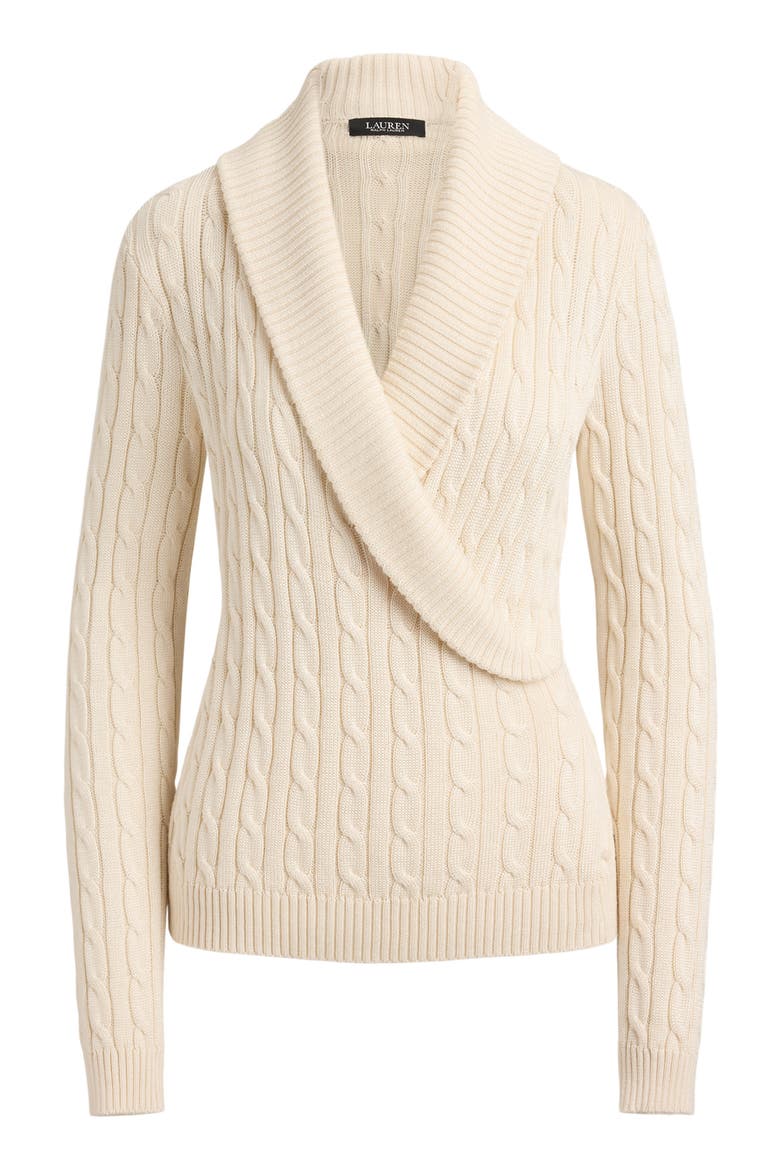Shawl Collar Cable Knit Sweater, Alternate, color, WINTER CREAM IVORY