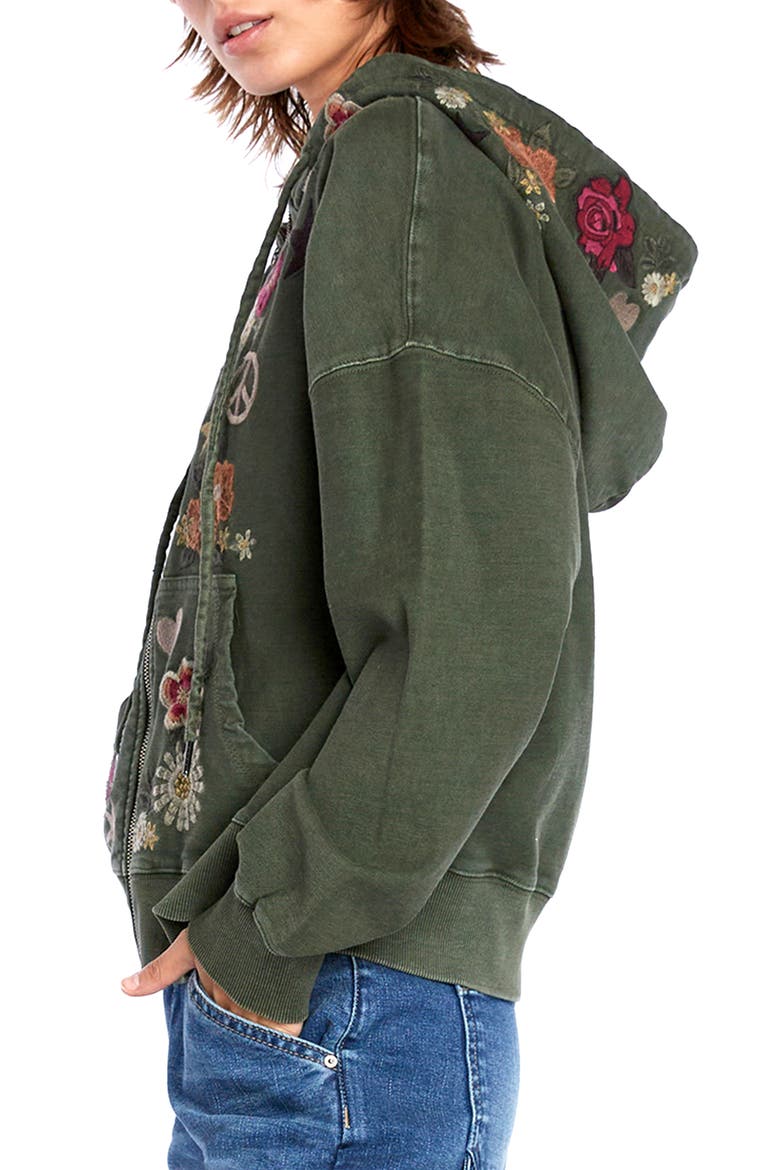 Camp Peace Floral Embroidered Hoodie, Alternate, color, CAMP GREEN