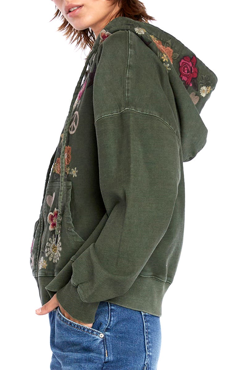 Billy T Camp Peace Floral Embroidered Hoodie, Alternate, color, Camp Green