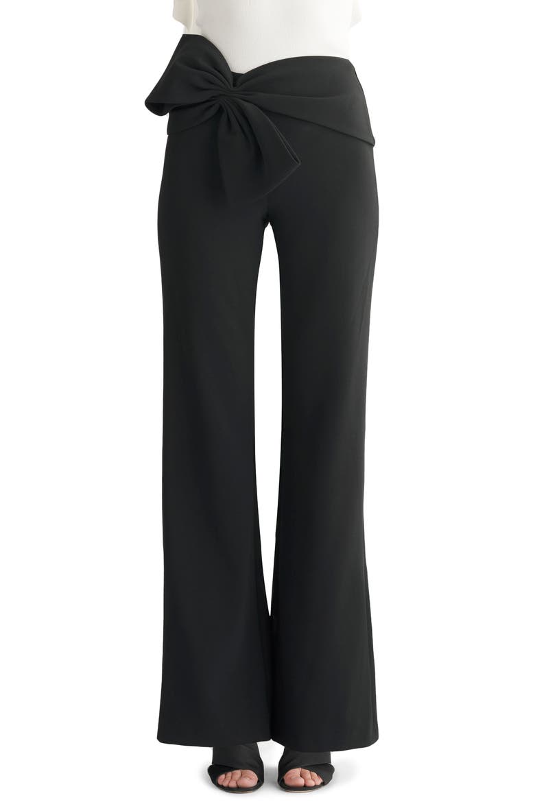 Whitley Bow Waist Stretch Crepe Trousers, Main, color, BLACK