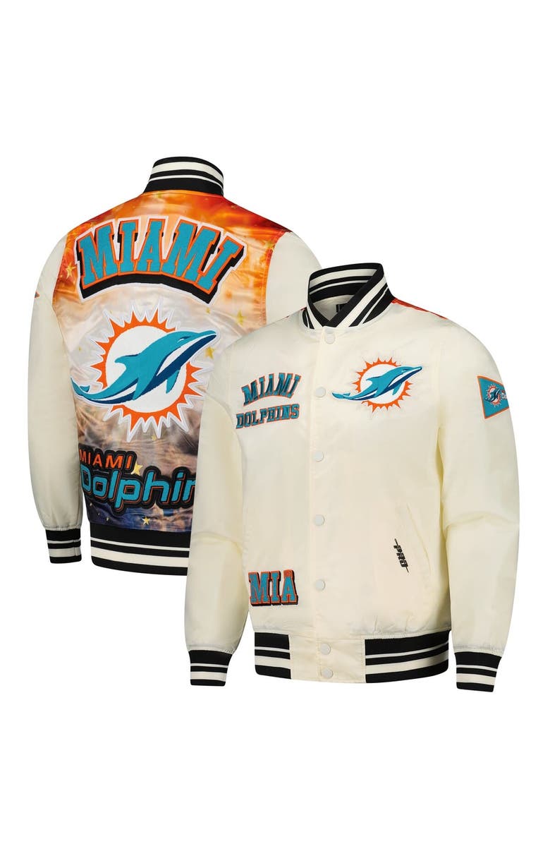 PRO STANDARD Men's Pro Standard Cream Miami Dolphins Sublimated Satin Full-Snap Jacket, Main, color, 