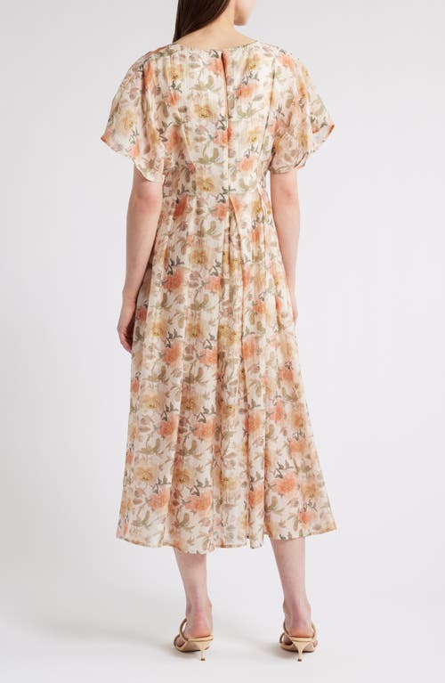 Mila Mae Floral Dolman Sleeve Midi Dress In Peach Floral