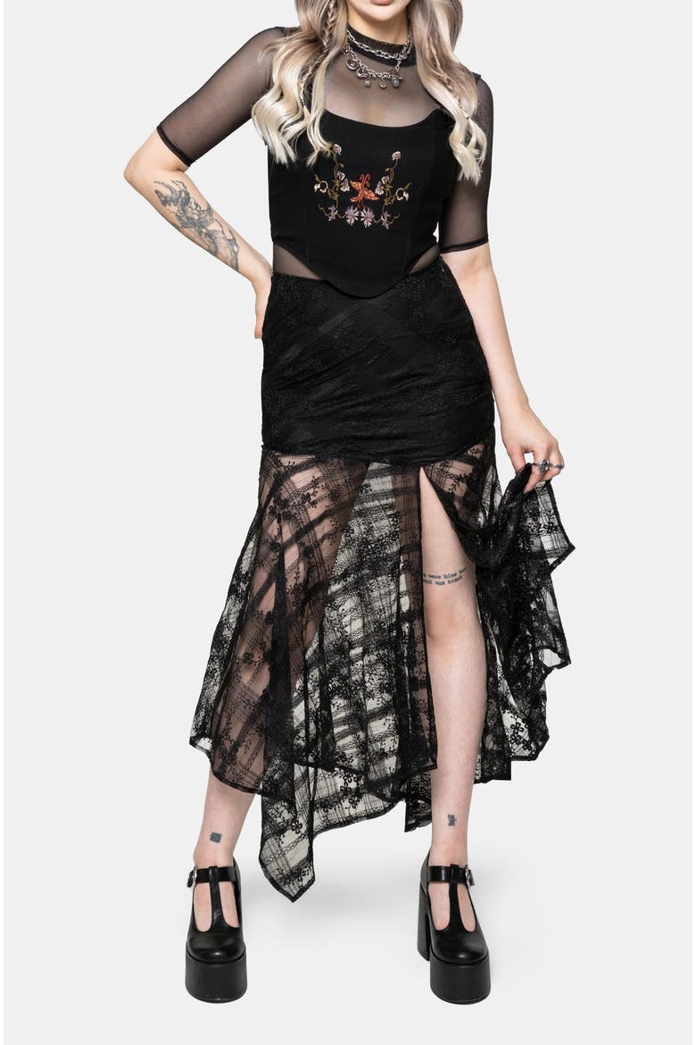 Lucie Lace Asymmetric Hanky Maxi Skirt, Alternate, color, Black