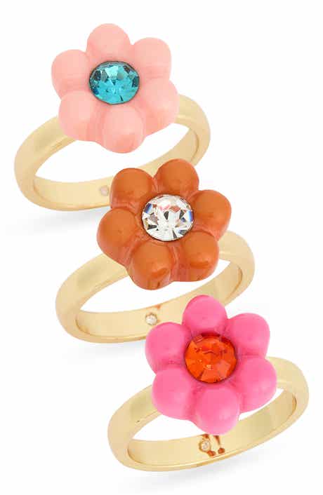 NORDSTROM RACK Set of 3 Crystal & Resin Flower Rings