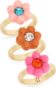 NORDSTROM RACK Set of 3 Crystal & Resin Flower Rings