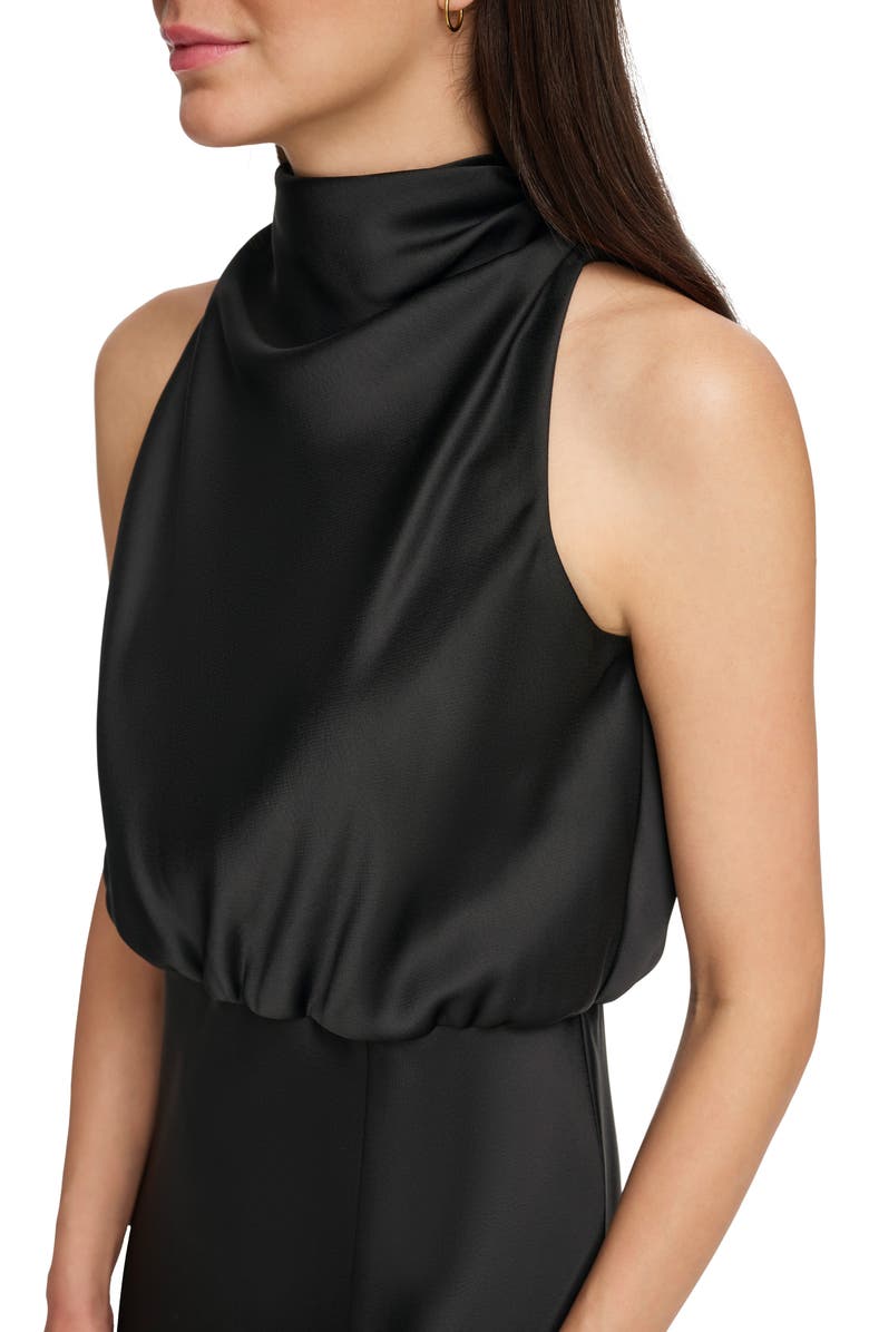 DKNY Mock Neck Satin Midi Dress, Alternate, color, 