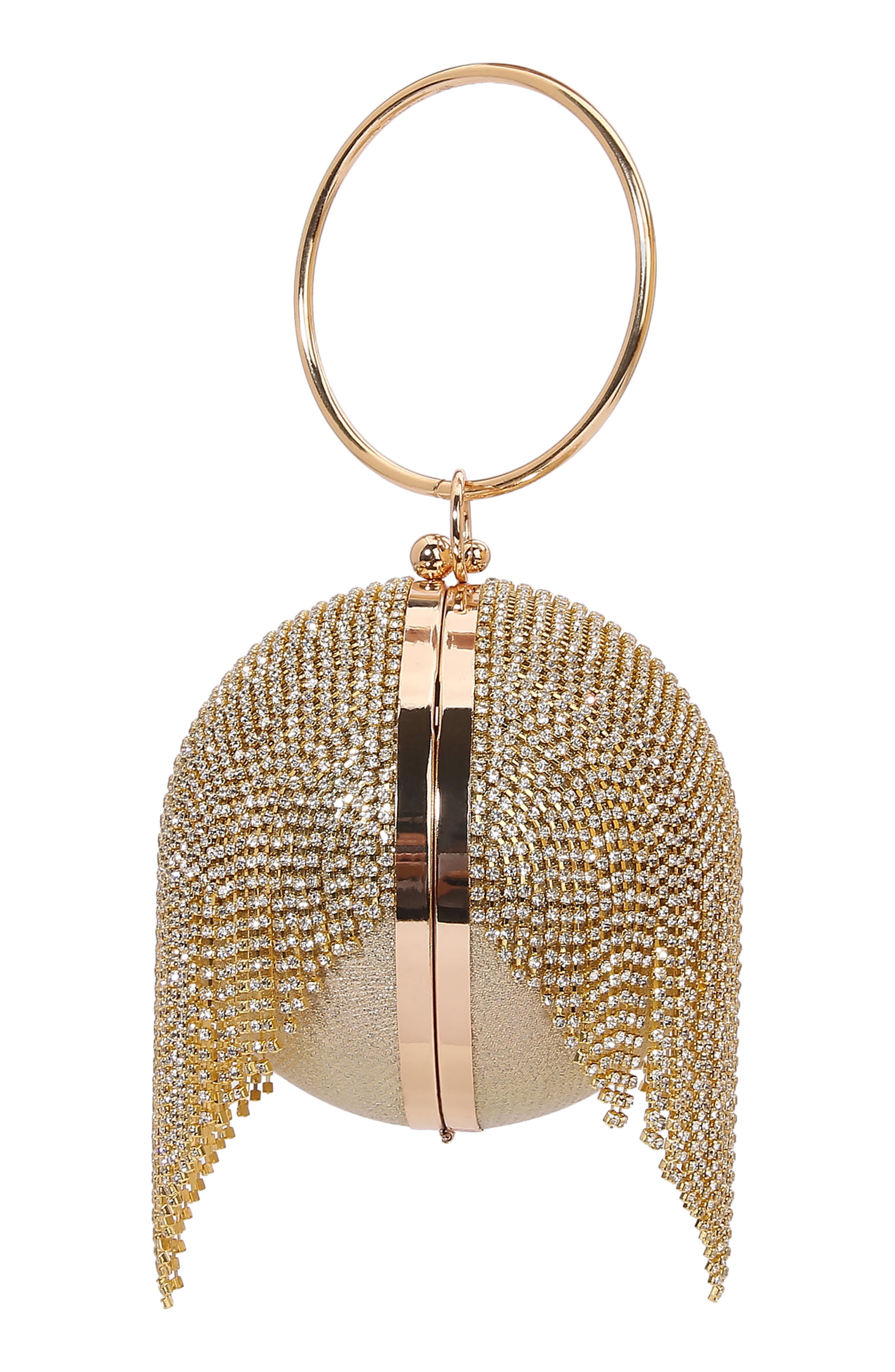 Tear Drop Fringe Rhinestone Clutch, Alternate, color, GOLD