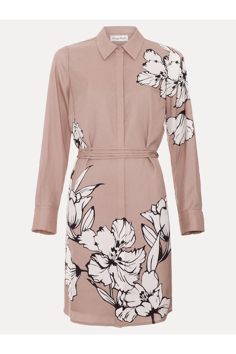 Kendra Belted Shirt Dress, Alternate, color, Brown