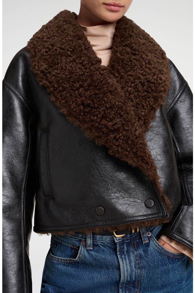 Stella Faux Leather Jacket with Faux Shearling Collar, Alternate, color, DEEPEST BROWN/ PILOT BROWN