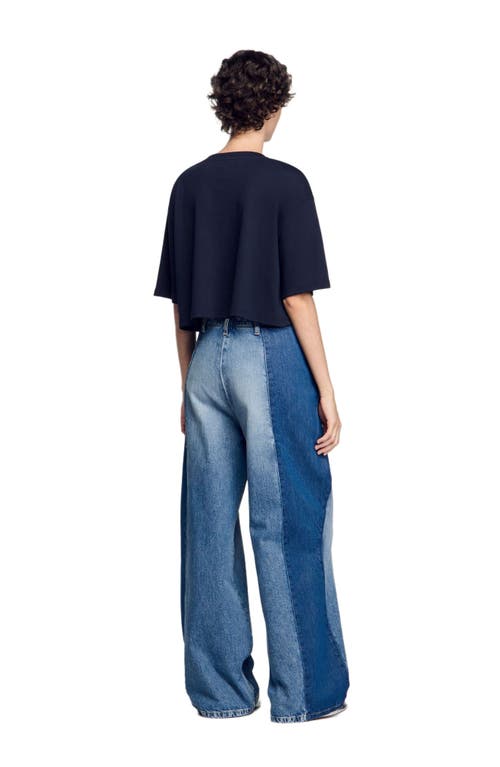 Sandro Cotton-blend Beaded Algarve T-shirt In Navy Blue