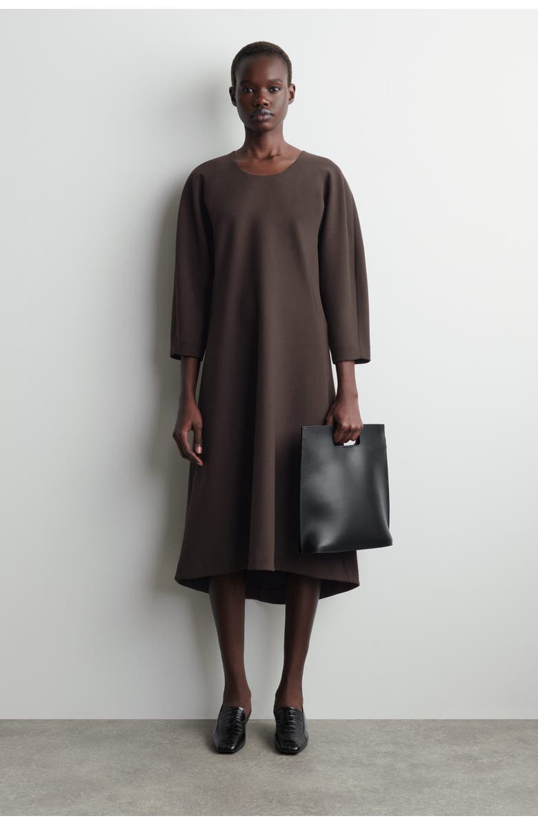 COS Sculpted Long-Sleeved Midi Dress, Main, color, Brown
