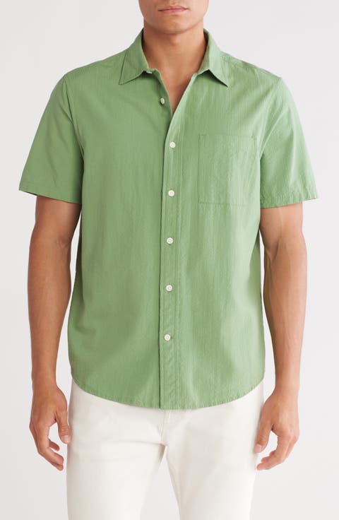 Seersucker Short Sleeve Cotton Button-Up Shirt