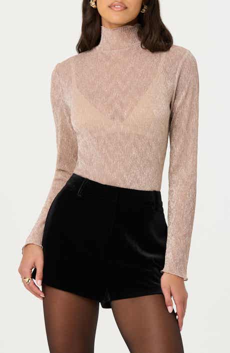 ASTR the Label Kyra Metallic Mock Neck Shirt