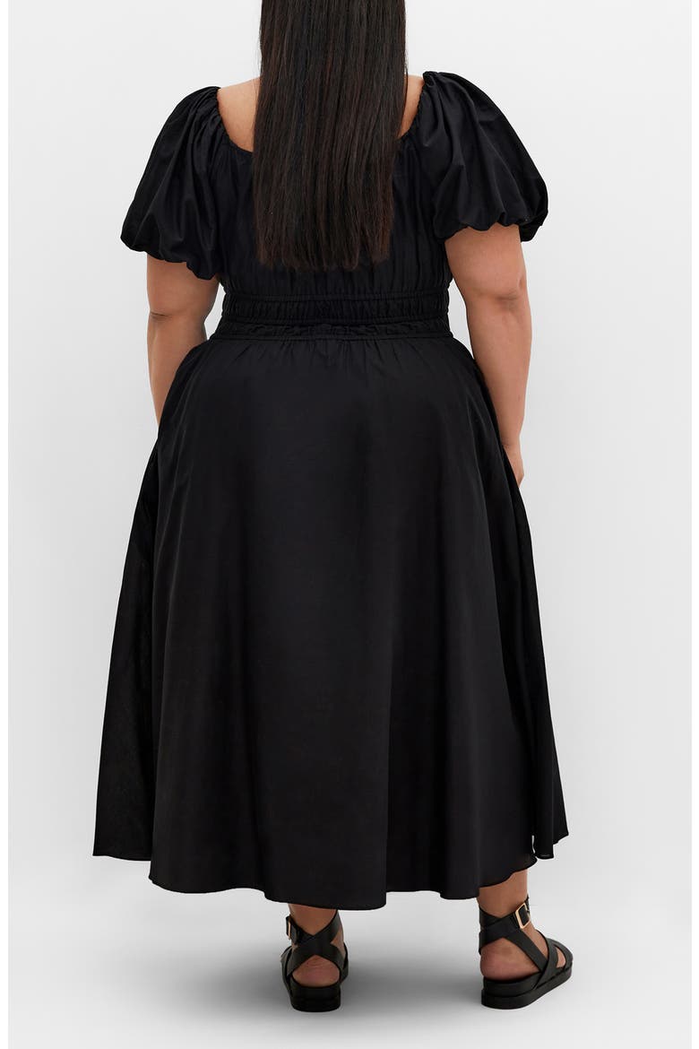 Lillian Puff Sleeve Cotton Midi Dress, Alternate, color, BLACK