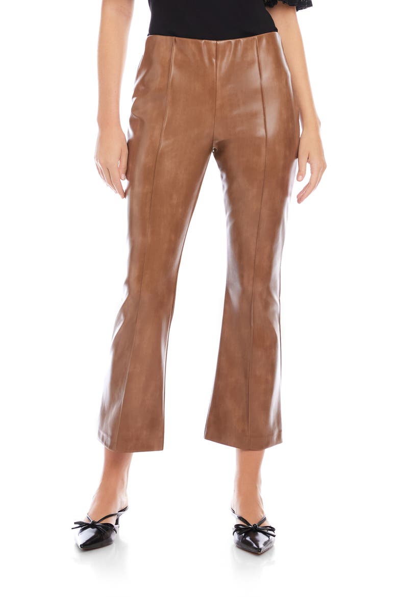 Sigourney Pintuck Faux Leather Ankle Crop Pants, Main, color, LATTE