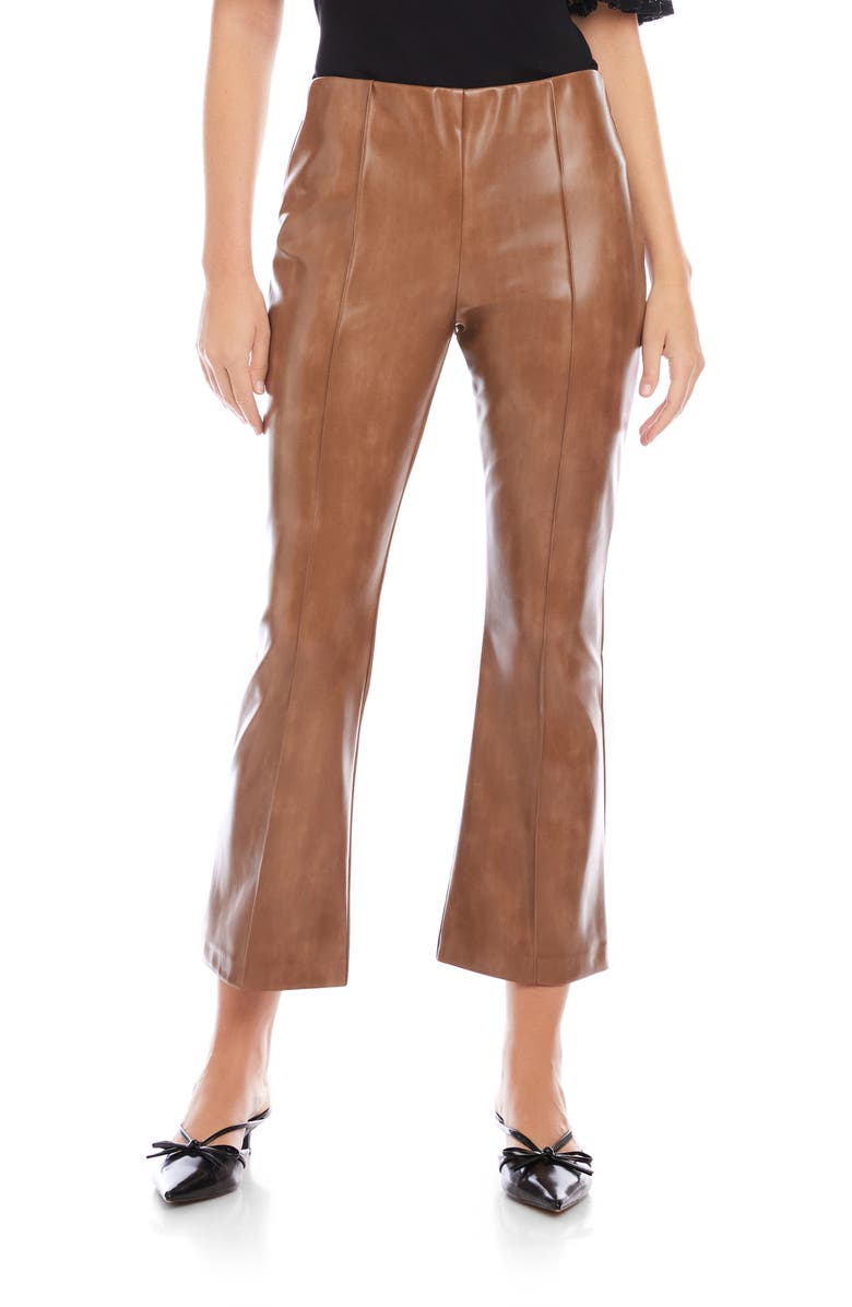 FIFTEEN TWENTY Sigourney Pintuck Faux Leather Ankle Crop Pants, Main, color, Latte