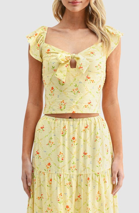 Flutter Sleeve Tie Front Crop Top