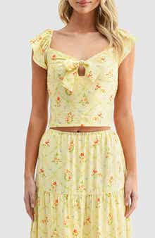 Lush Flutter Sleeve Tie Front Crop Top