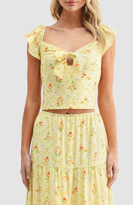 Lush Flutter Sleeve Tie Front Crop Top