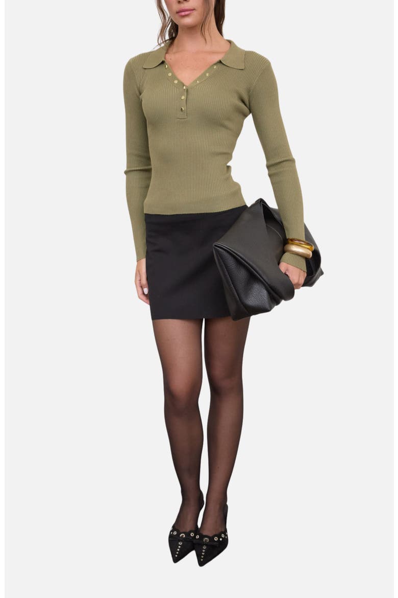 Ribbed Button Detail Sweater, Alternate, color, OLIVE