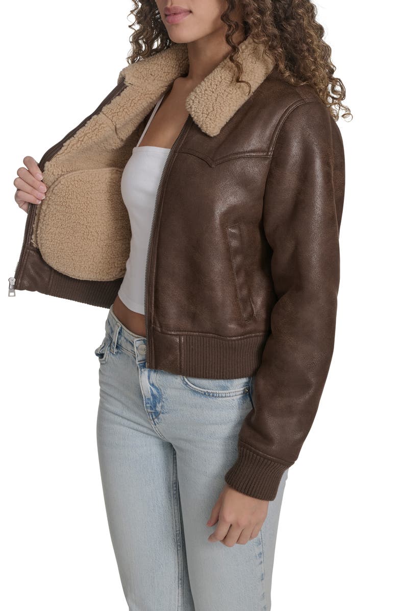 Levi's Faux Shearling Trim Faux Leather Western Bomber Jacket, Alternate, color, Coffee