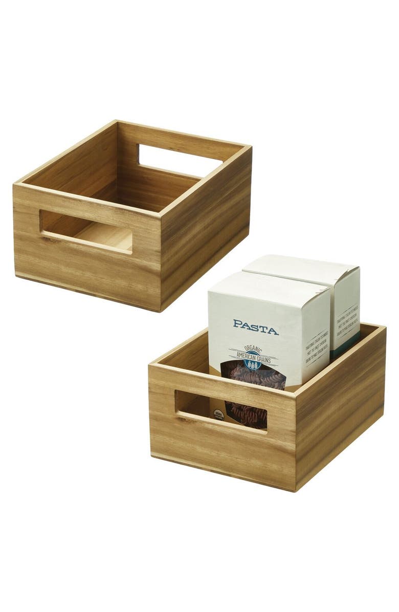 iDesign Acacia Wood Pantry Storage Bin with Handles, Main, color,