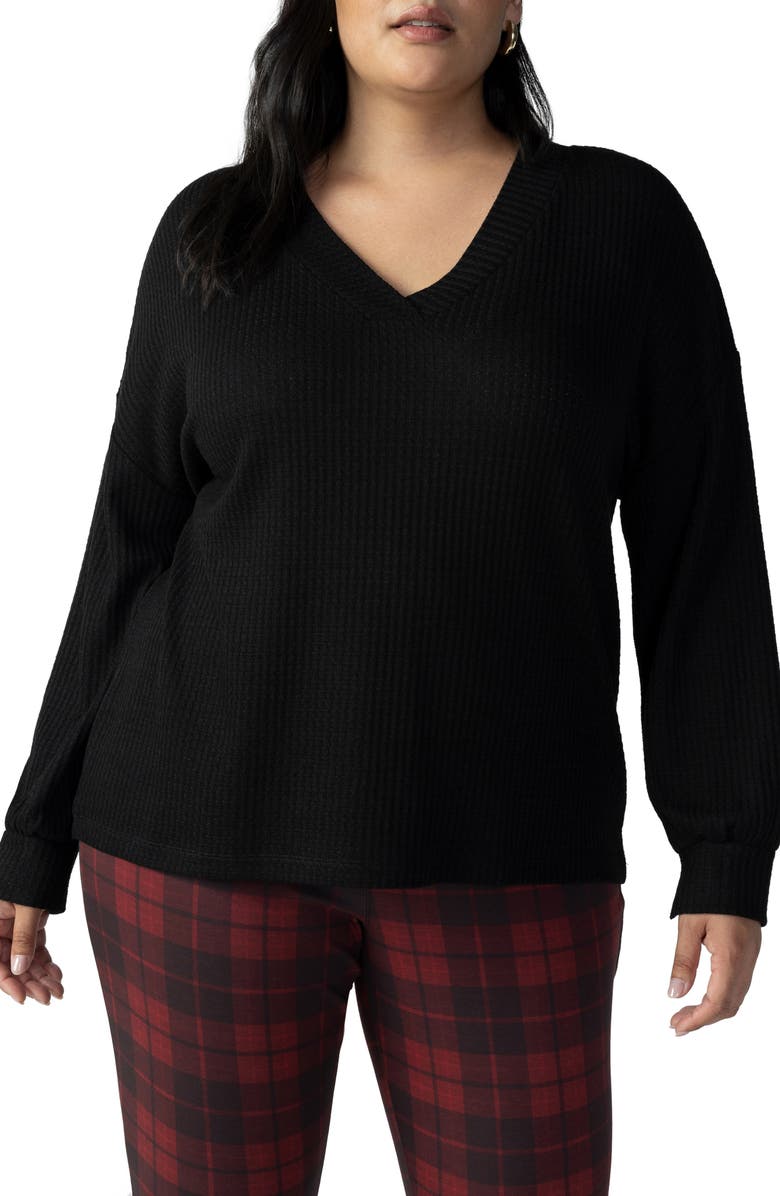 Sanctuary Cozy V-Neck Waffle Knit Tunic, Main, color,