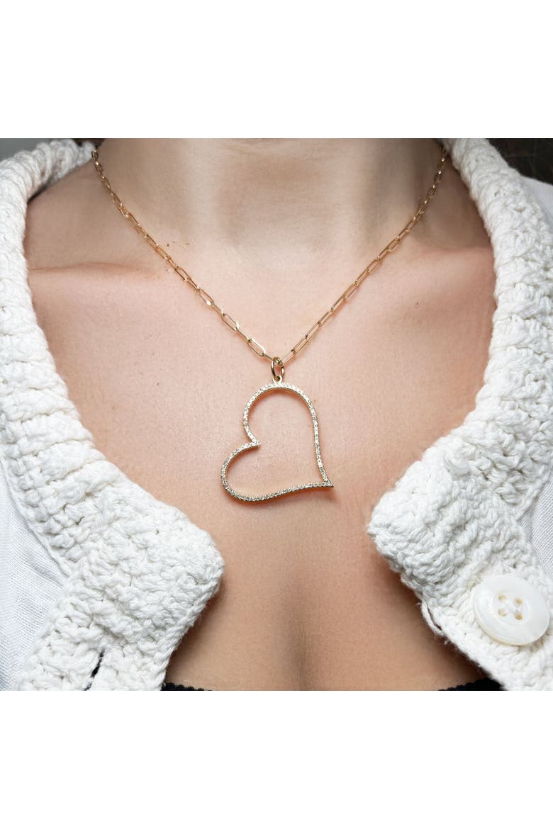 Diamond Slanted Open Heart Charm, Alternate, color, Yellow Gold