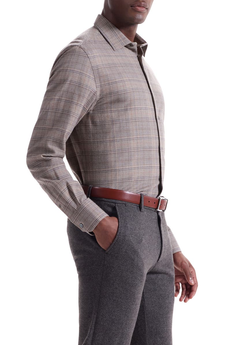 Bugatchi Julian Shaped Fit Plaid Cotton & Wool Button-Up Shirt, Alternate, color, Walnut