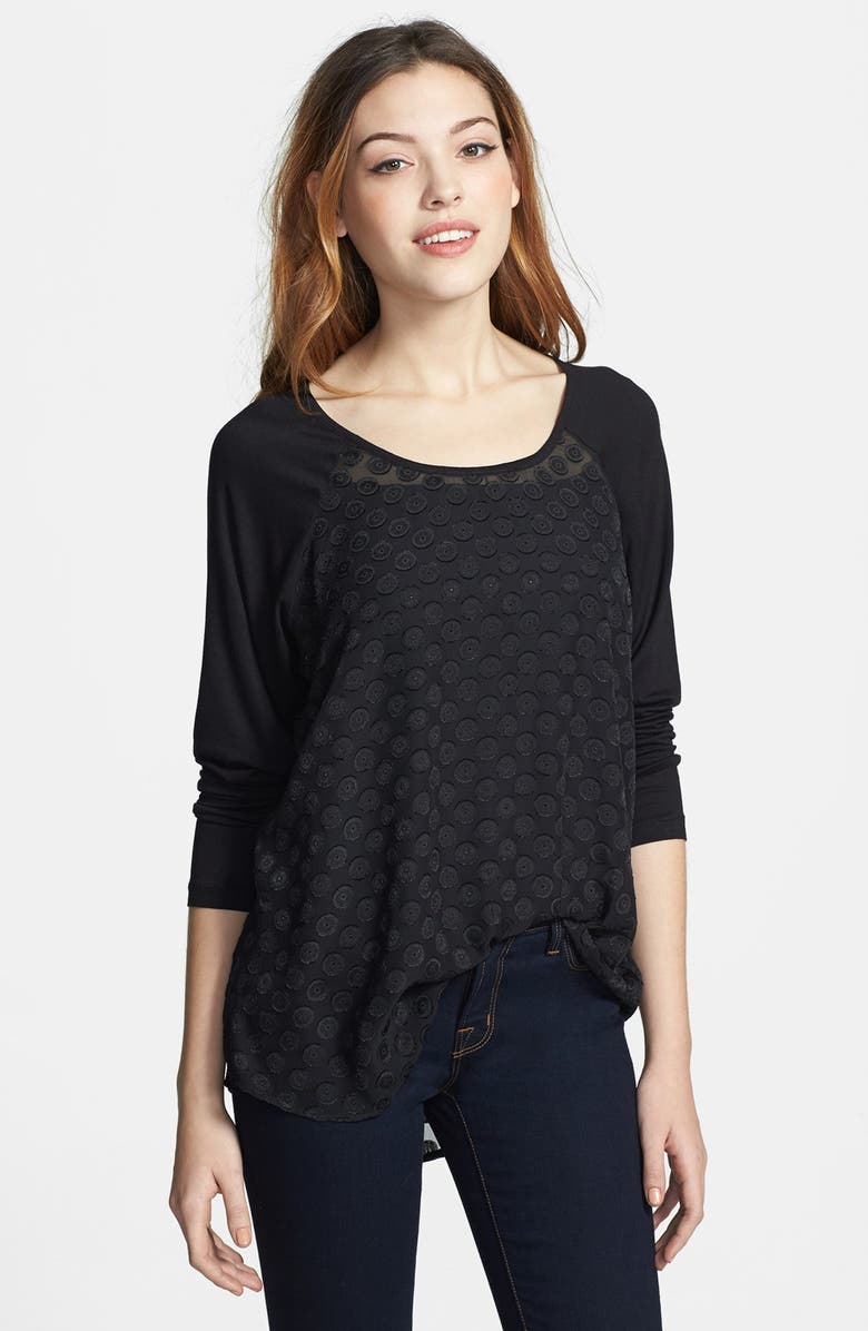 Bobeau Raglan Sleeve Sheer Textured Top, Main, color, 